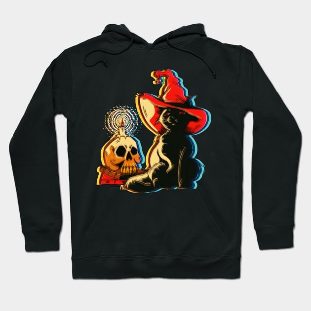 Surrealistic Witch Cat And Skull Halloween Hoodie by HappyGiftArt